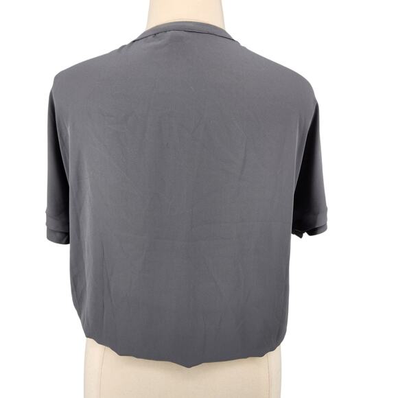 Dana Buchman Pleated Blouse – Charcoal Gray Split Neck - Career Chic Casual - Picture 4 of 6